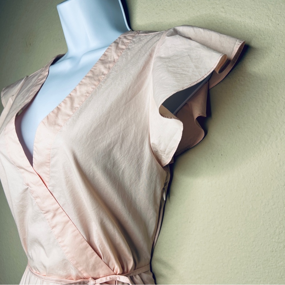 J CREW Pink Poplin Flutter-Sleeve Wrap Top - J3968 - Sz 0 - Picture 8 of 13